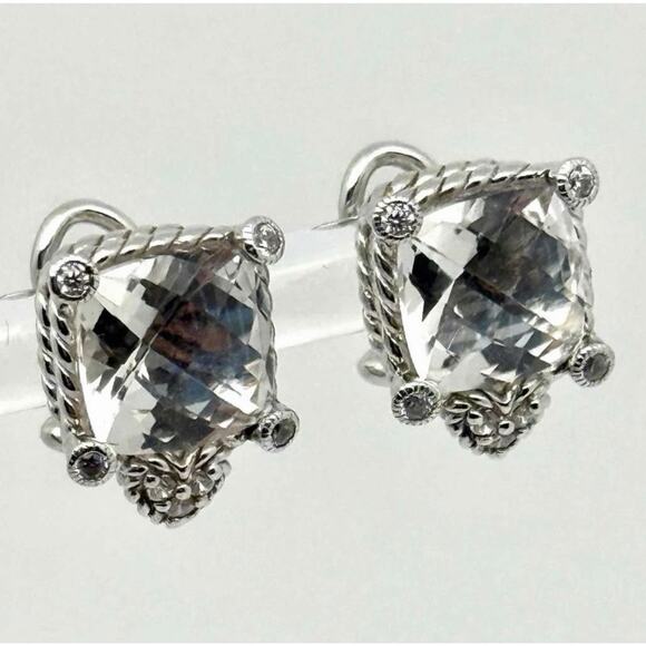 Judith Ripka Jewelry - Judith Ripka Sterling Silver Square Clear Stone Omega Comfort Back Post Earrings